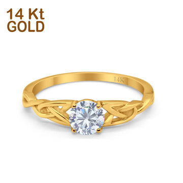 14K Yellow Gold Round Solitaire Trinity Bridal Simulated CZ Wedding Engagement Ring